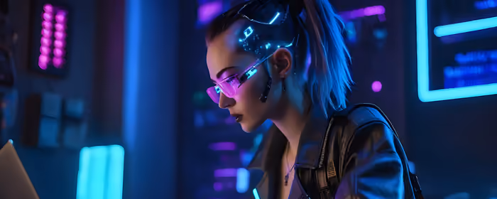 UltraWide 21:9 обои программист (2560x1080): киберпанк, разработчик, девушка, программист