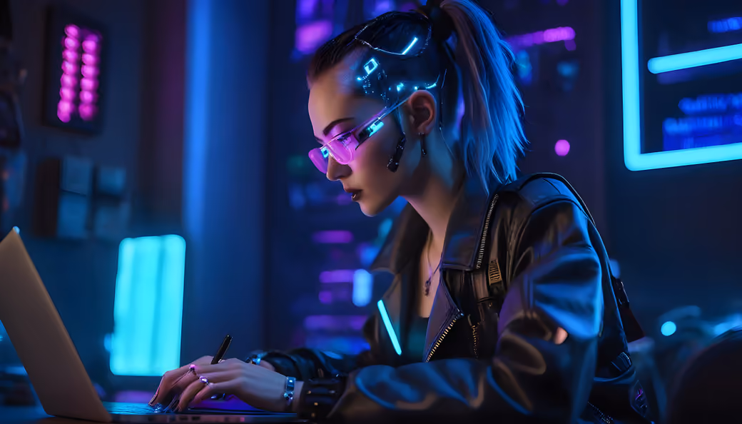 Cyberpunk girl developer - Wallpapers for iPhone 18 Pro Max/17 Pro Max/16 Pro Max in 1320x2868 resolution