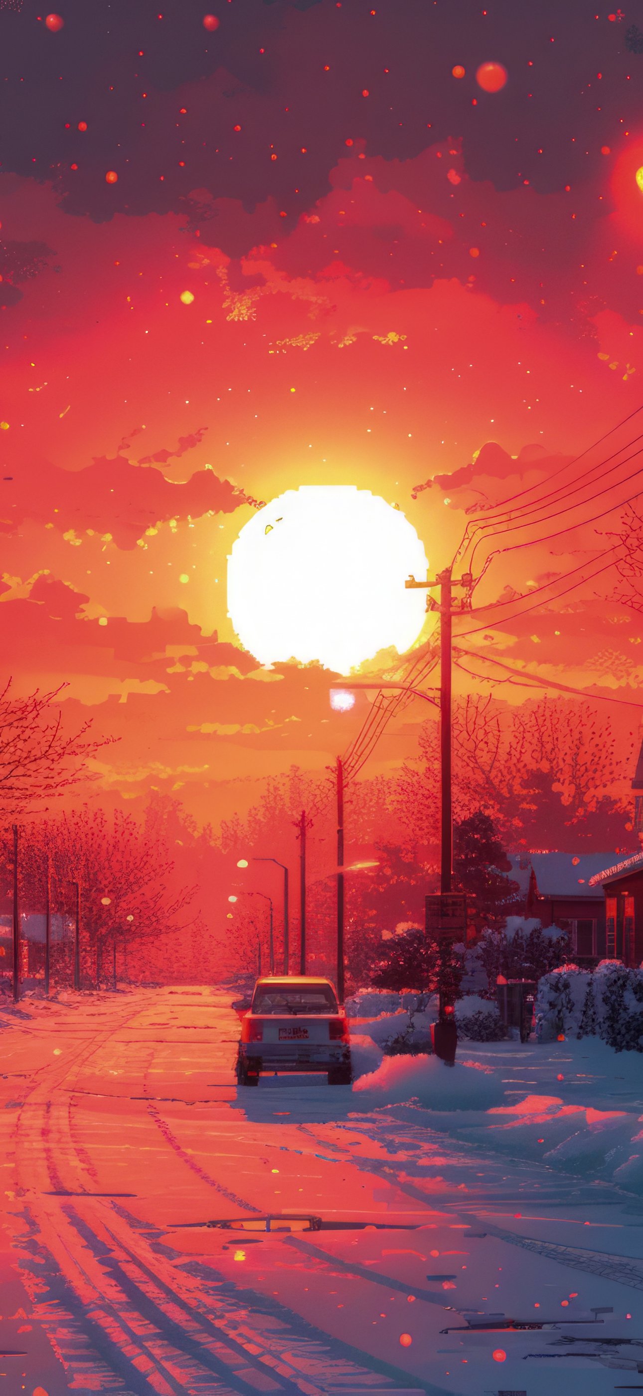 Small town street at sunset - Wallpapers for iPhone 15 Pro Max/14 Pro Max in 1290x2796 resolution