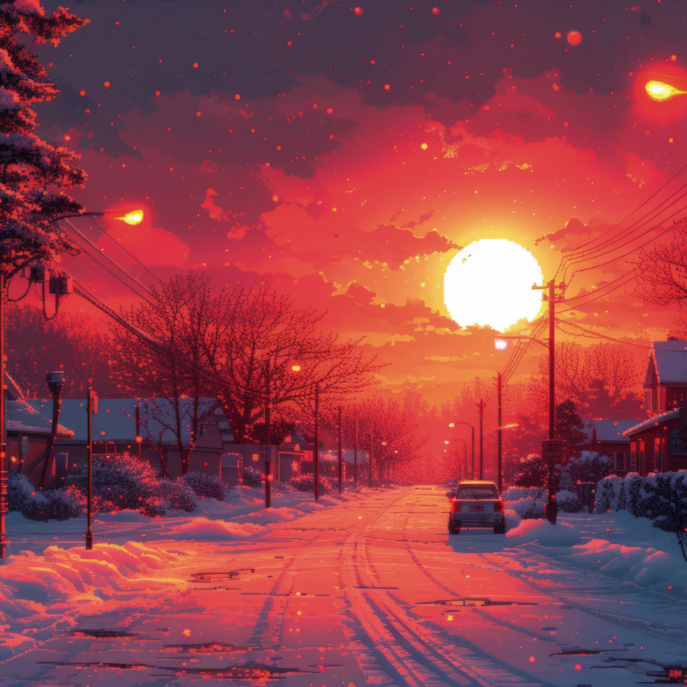 Small town street at sunset - Wallpapers for iPad Pro 10.5″ in 2224x2224 resolution