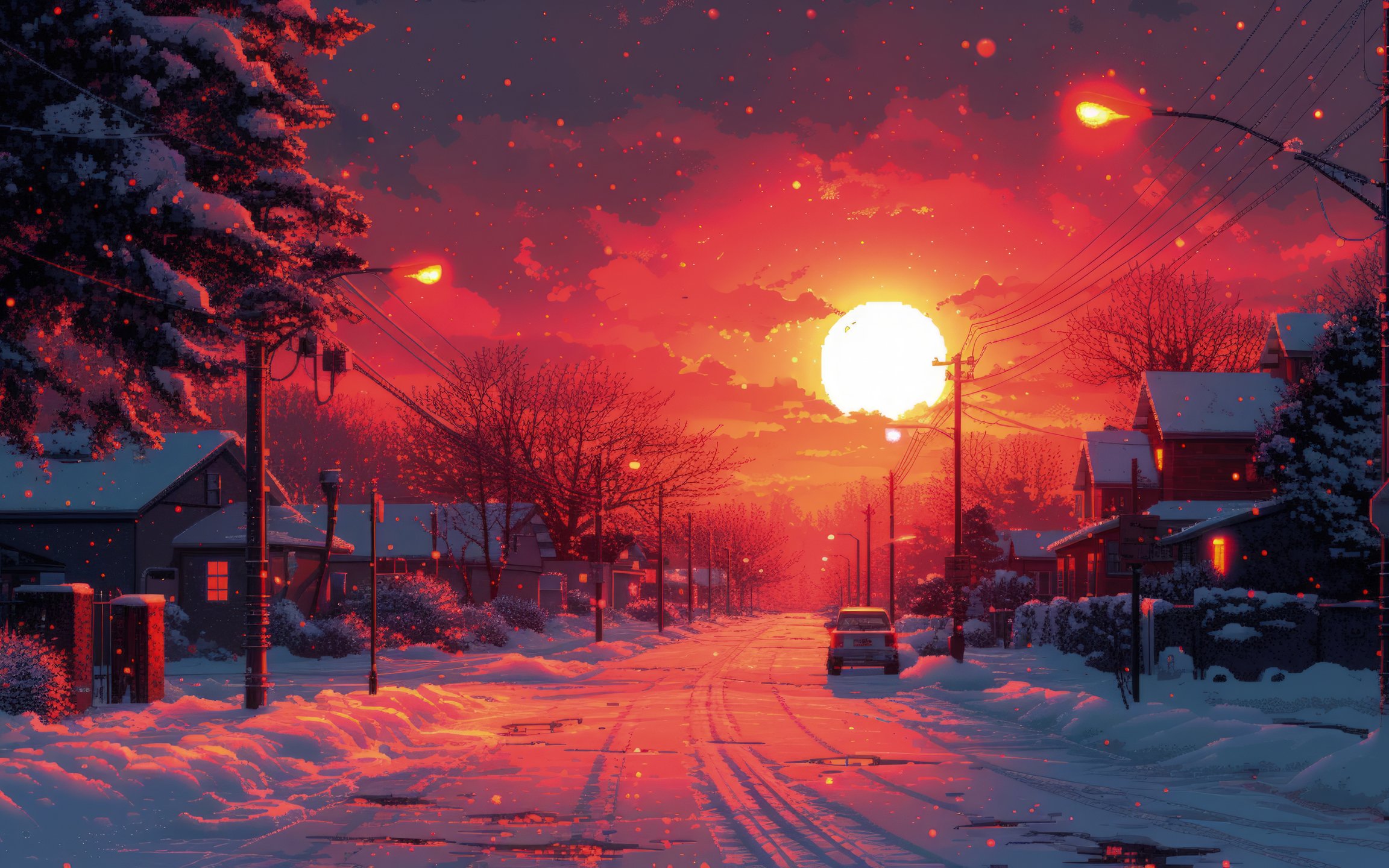 Small town street at sunset - Wallpapers for Apple MacBook 12″ in 2304x1440 resolution