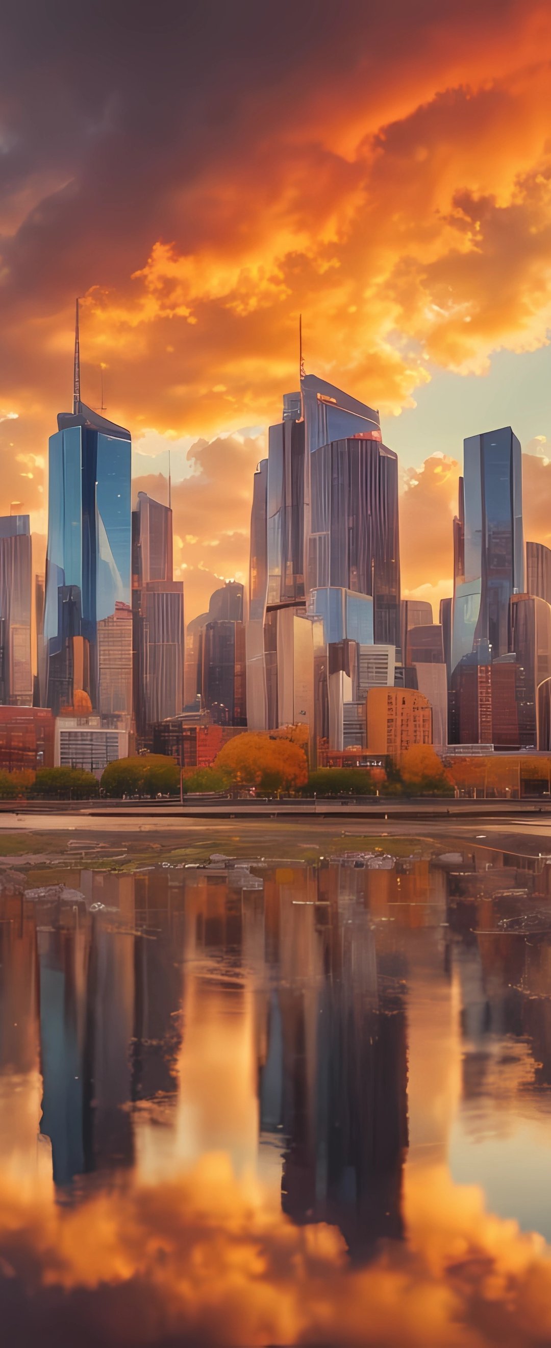 Downtown cities at sunset in the evening - Wallpapers for Samsung Galaxy Z Flip6, Motorola Razr 2025 in 1080x2640 resolution