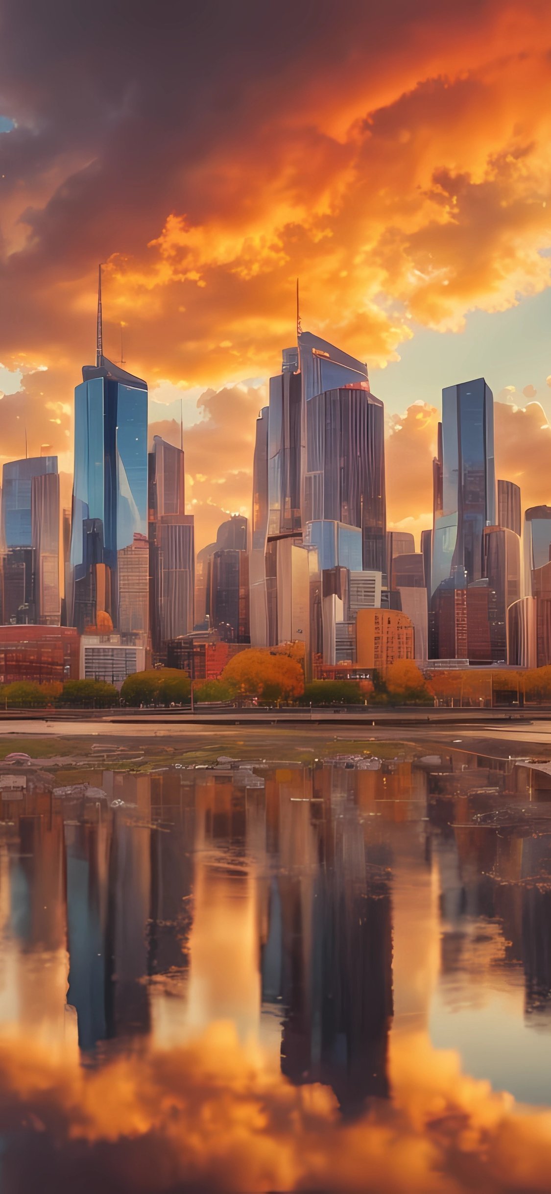 Downtown cities at sunset in the evening - Wallpapers for iPhone X/XS/11 Pro in 1125x2436 resolution