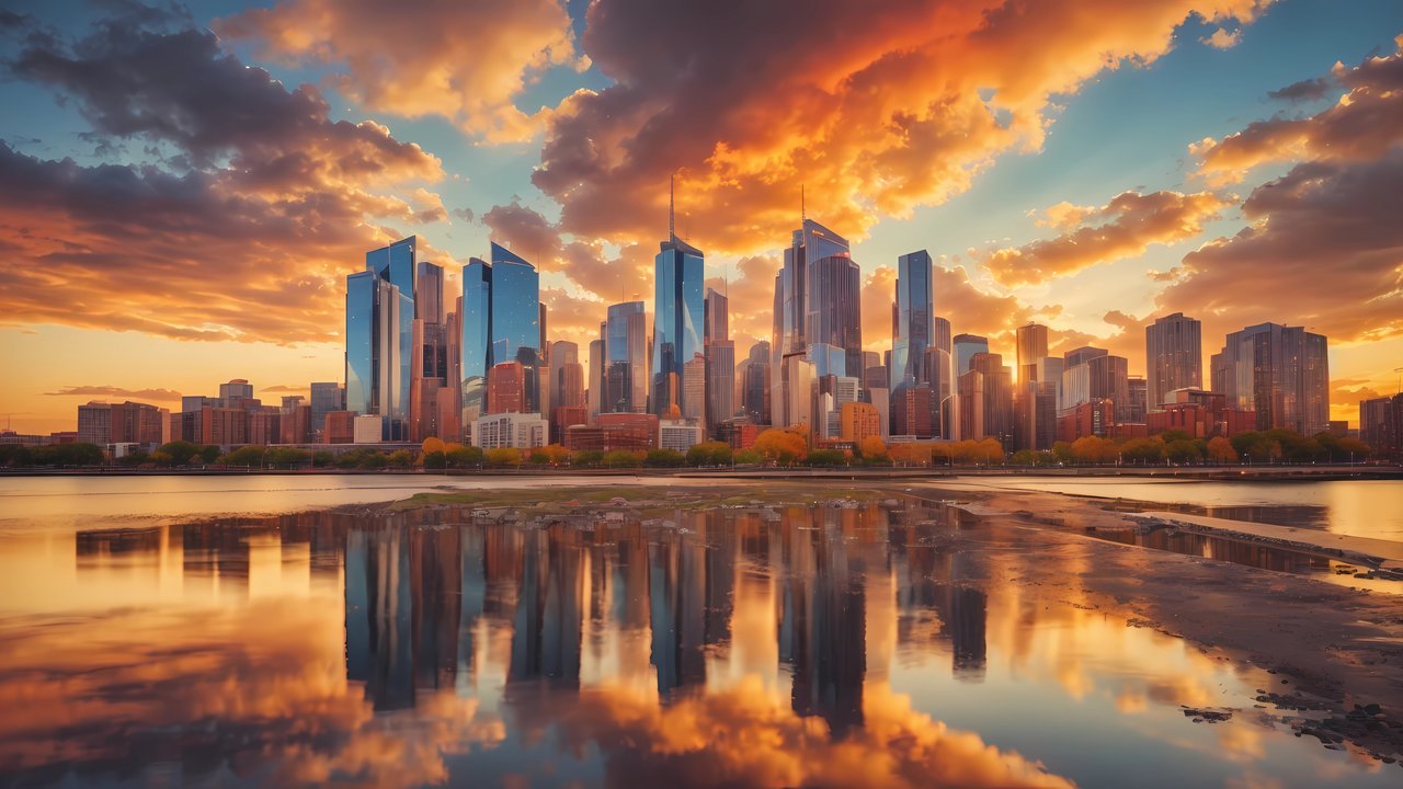 Downtown cities at sunset in the evening - HDV 720p wallpapers in 1280x720 resolution