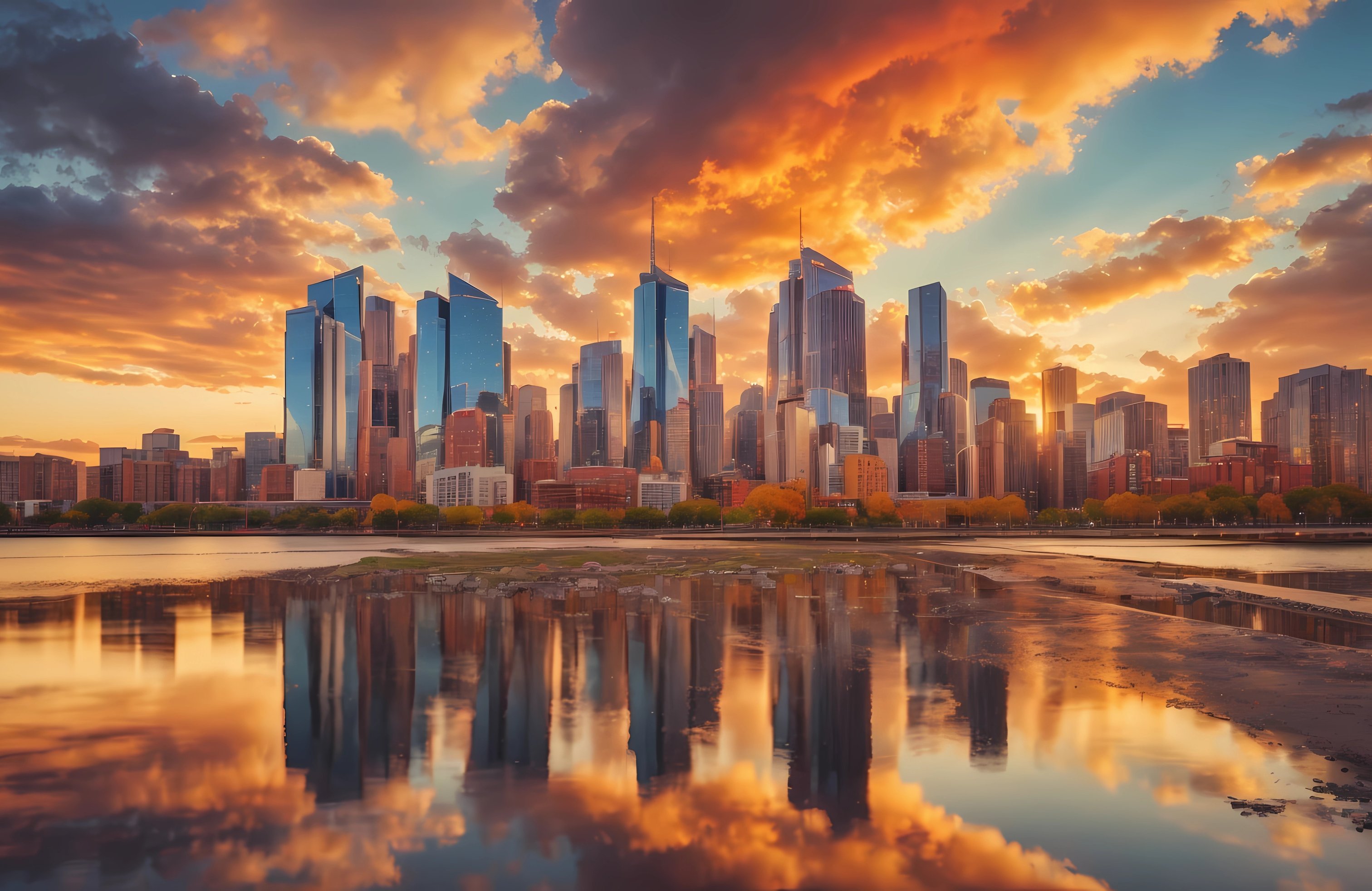 Downtown cities at sunset in the evening - Wallpapers for Apple MacBook 14.2″ in 3024x1964 resolution