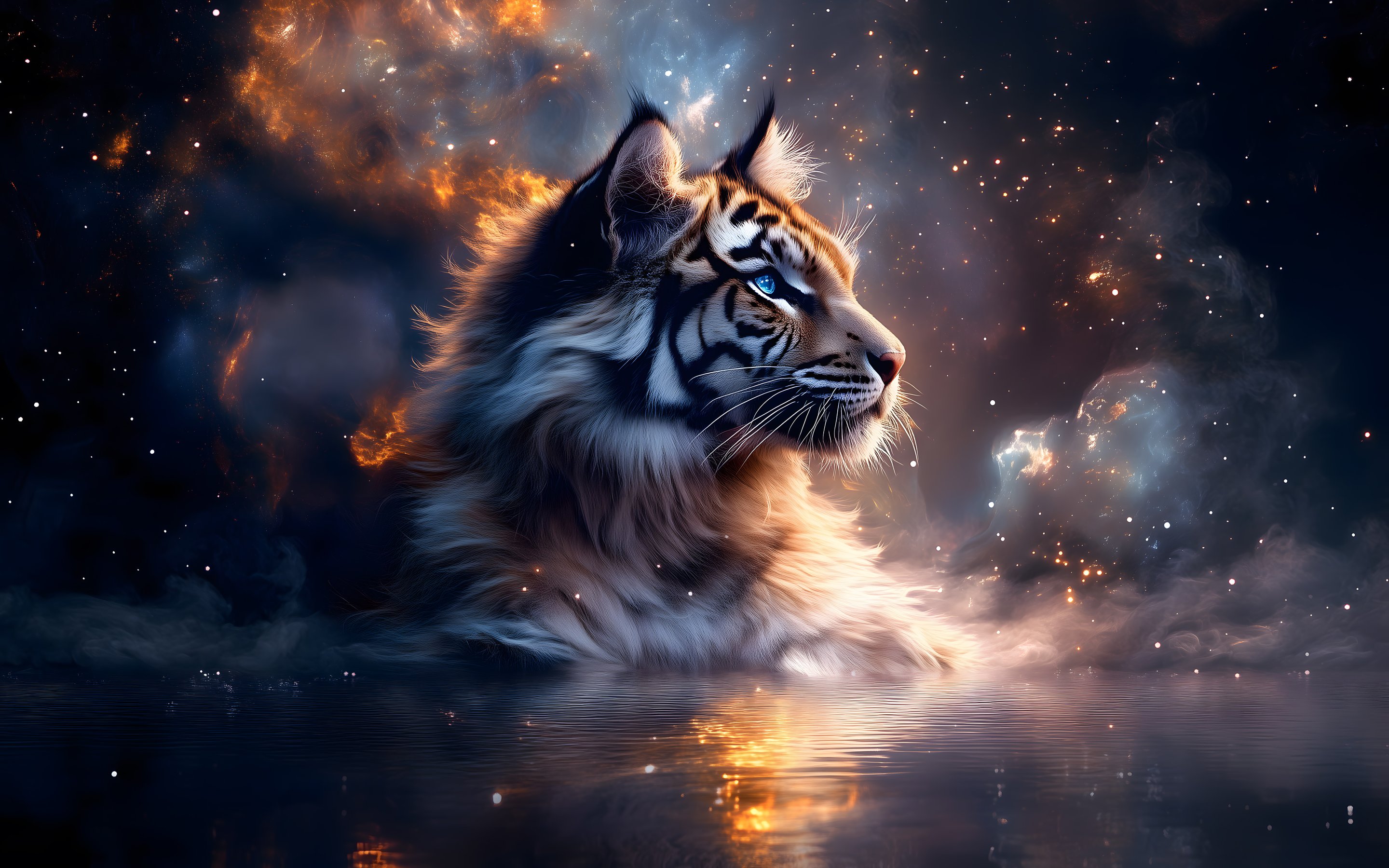 Tiger head with cosmic background - Wallpapers for Apple MacBook 15″ in 2880x1800 resolution