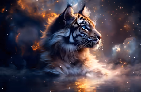 Animals wallpapers: tiger, blue eyes, stars, nebula