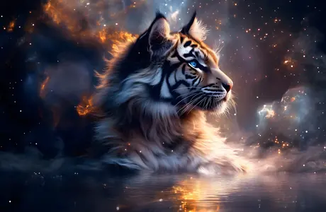 Animals wallpapers: tiger, blue eyes, stars, nebula