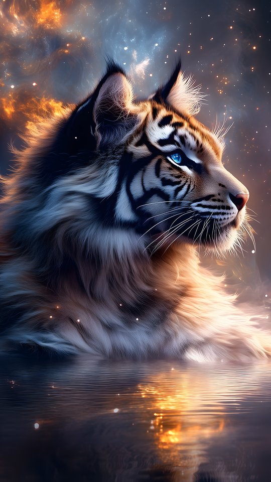 Tiger head with cosmic background - Wallpapers for Samsung, HTC, Sony in 540x960 resolution