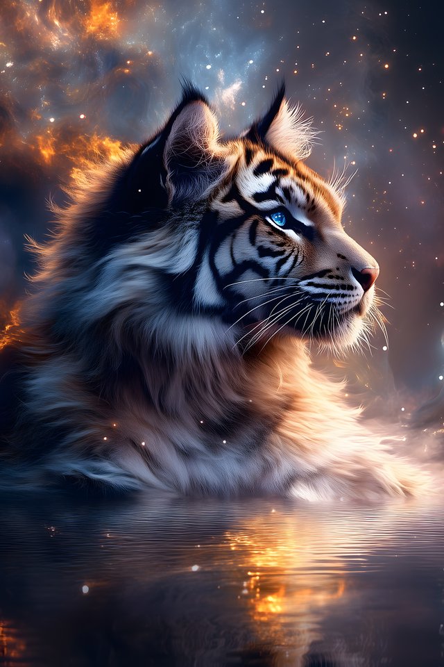 Tiger head with cosmic background - Wallpapers for iPhone 4/4S in 640x960 resolution