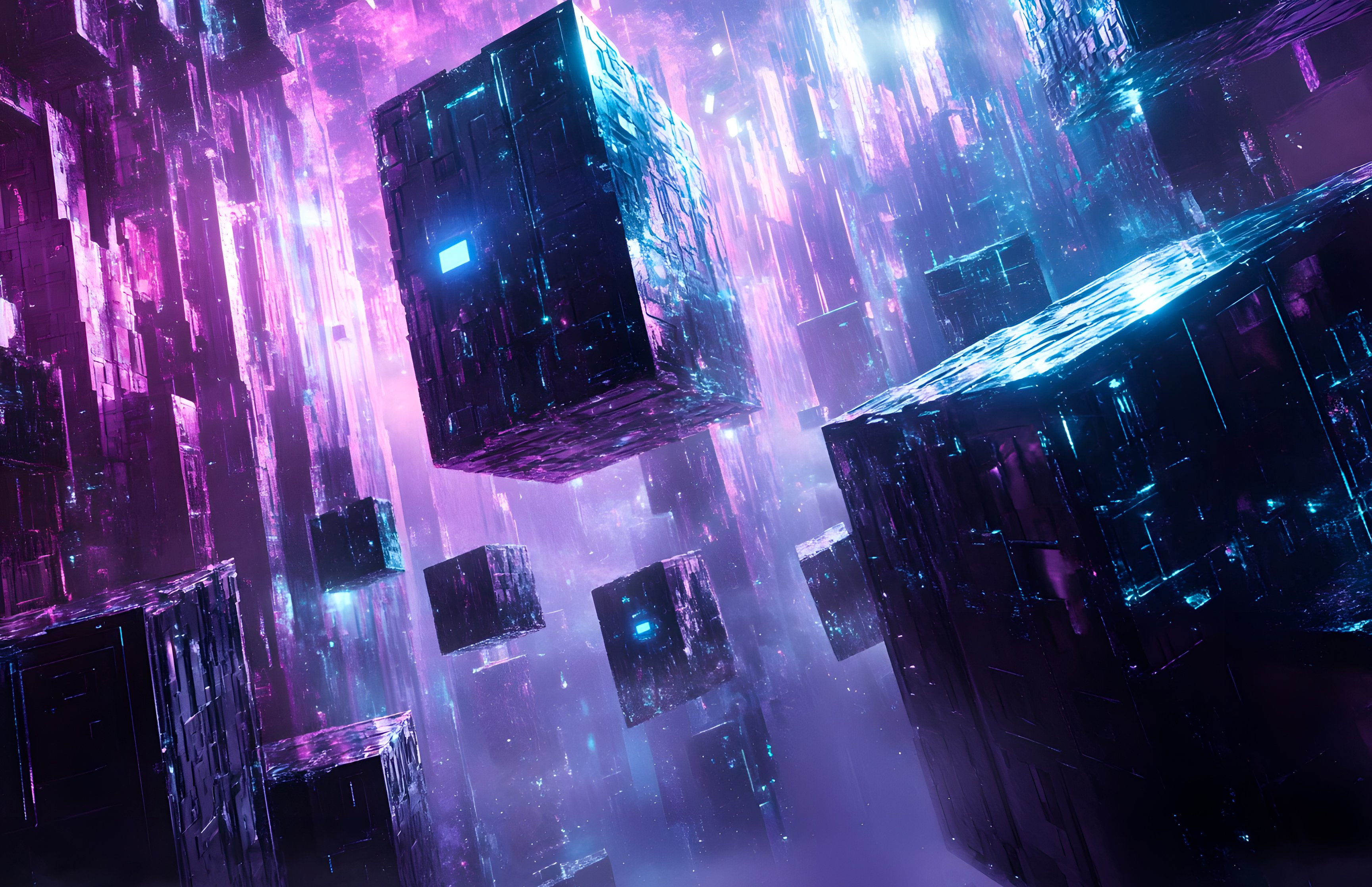 Futuristic floating cubes - Wallpapers for Apple MacBook 16.2″ in 3456x2234 resolution