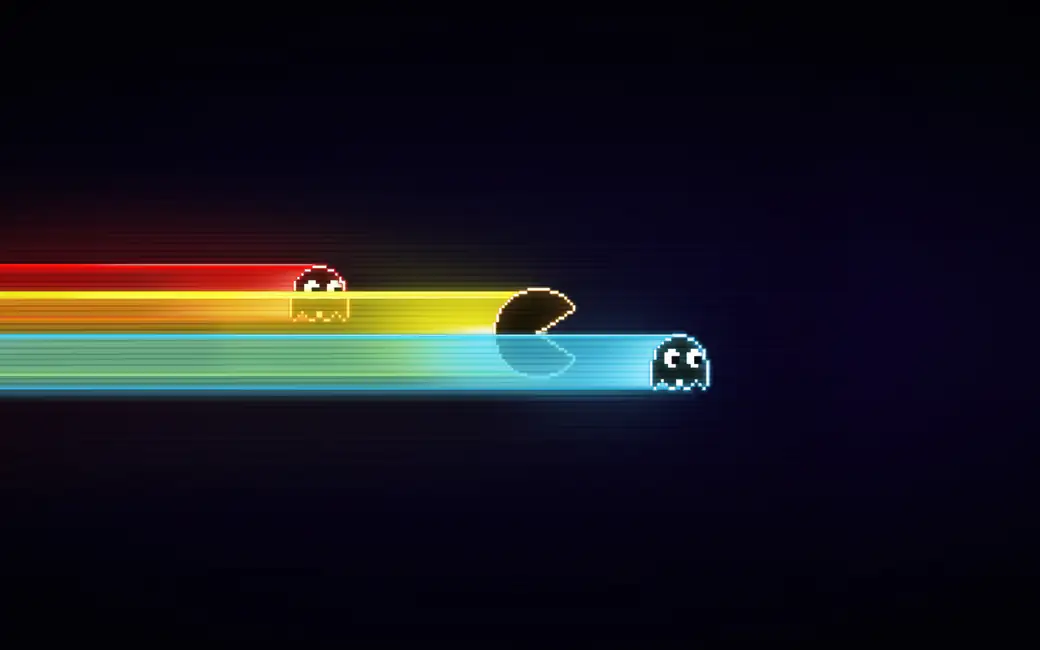Pacman is haunted by ghosts — desktop and phone wallpaper, free download