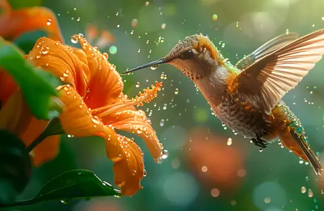 Animals wallpapers: hummingbird, flowers, nectar, leaves