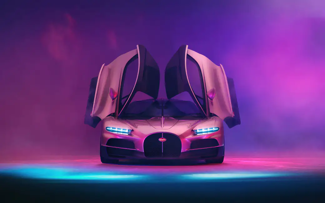 Bugatti Tourbillon with open scissor doors — desktop and phone wallpaper, free download