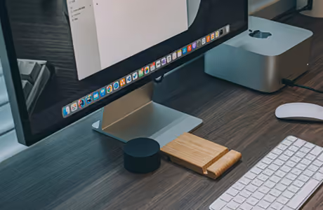 Обои технологии: Apple iMac, Apple Mac mini, рабочее место, клавиатура