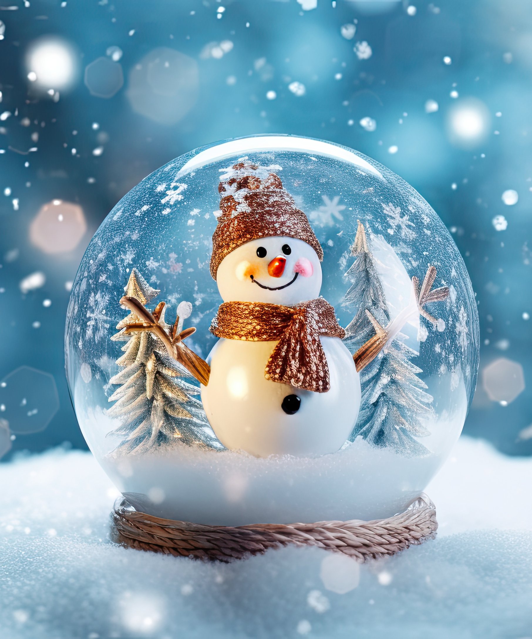Snowman in a festive winter snow globe - Wallpapers for Samsung Galaxy Z Fold4/Z Fold5/Z Fold6 in 1812x2176 resolution