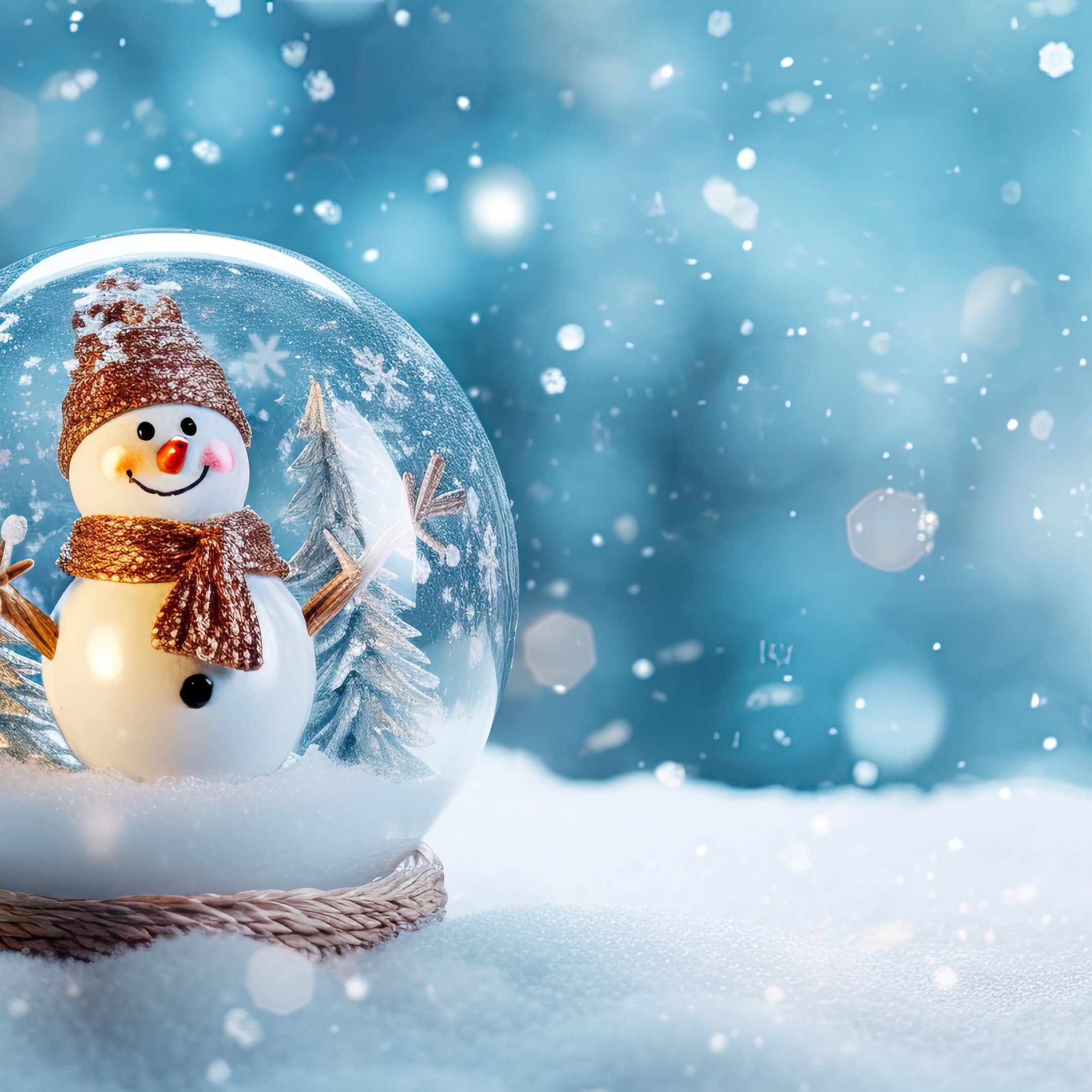 Snowman in a festive winter snow globe - Wallpapers for iPad 10.2″ in 2160x2160 resolution