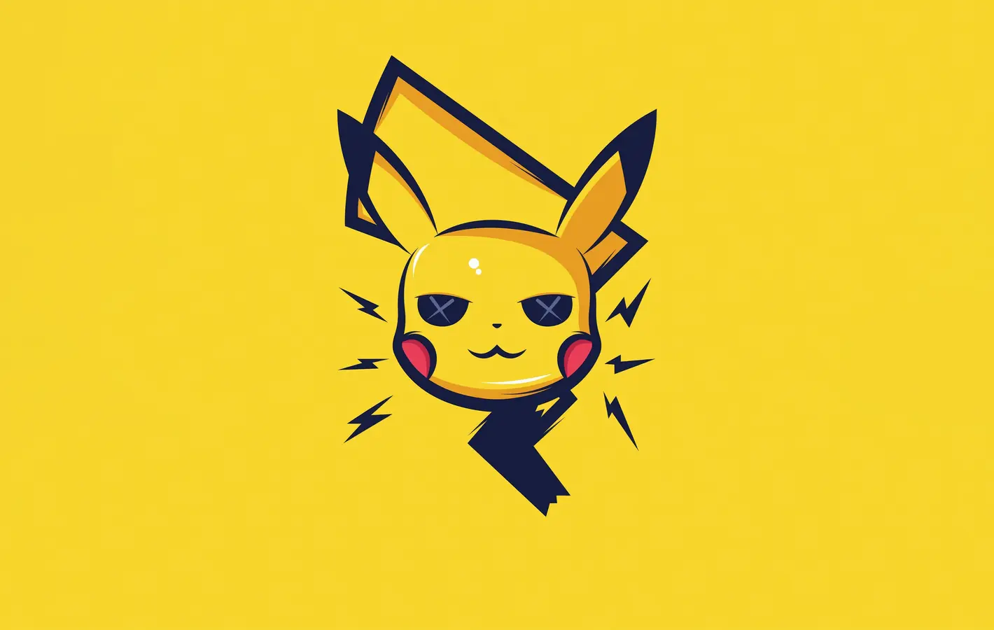 Pikachu face with electric sparks — desktop and phone wallpaper, free download