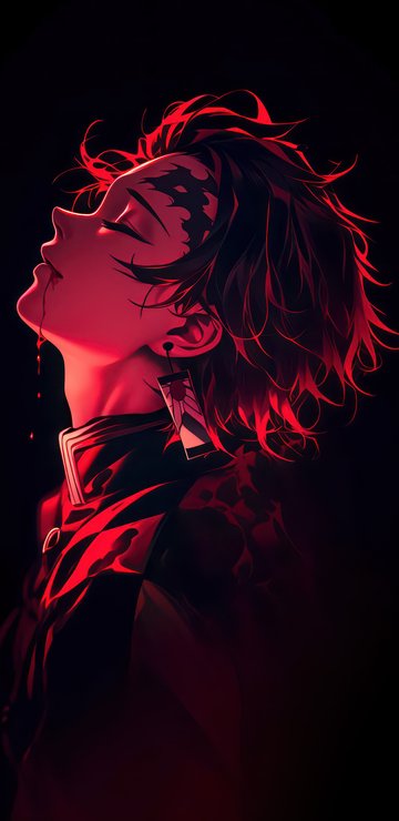 Tanjiro Kamado in the Red light - Wallpapers for Samsung in 360x740 resolution