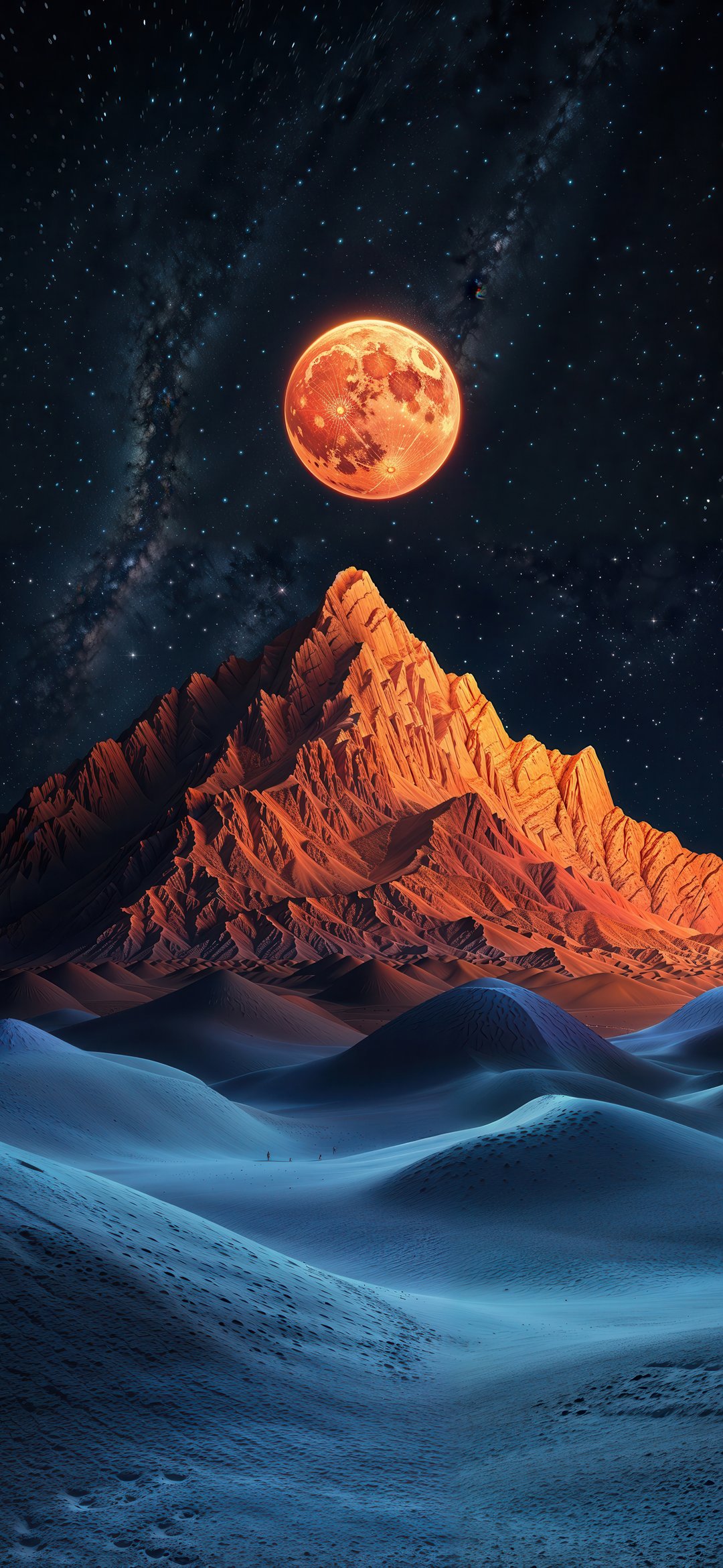Red moon over the mountain - Wallpapers for iPhone 12 mini/13 mini, Samsung Galaxy S24/S24 FE/S25/S25 FE/S26/A55/A56/A35/A26/A16/M15, Xiaomi, Sony Xperia in 1080x2340 resolution