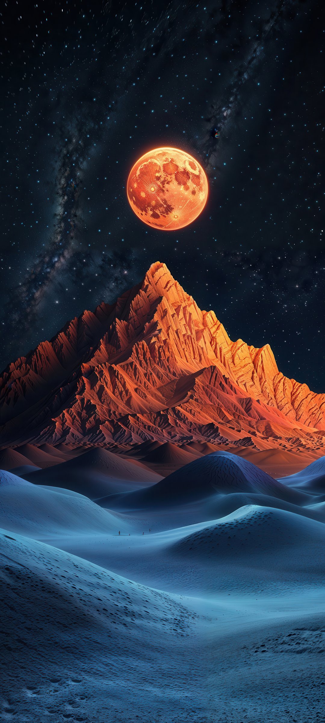 Red moon over the mountain - Wallpapers for Samsung Galaxy M55, POCO M4/X4/X5, Xiaomi Redmi 12/13/Note 13/Note 14/Note 14S in 1080x2400 resolution