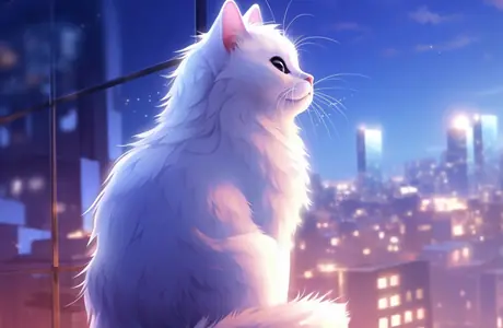 Обои животные: кошка, ночь, силуэт города, окно