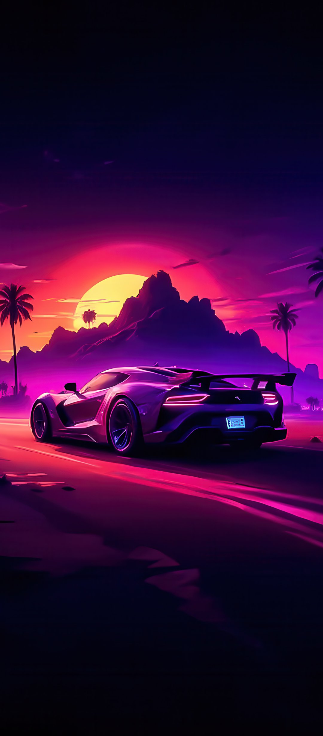 Supercar in the tropics at sunset - Wallpapers for TECNO/Infinix in 1080x2460 resolution