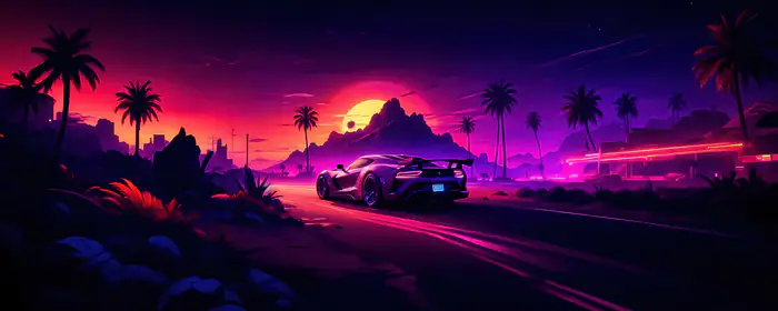 UltraWide 32:9 wallpapers (5120x1440): supercar, palms, tropics, sunset