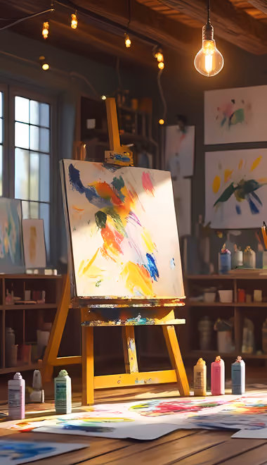 Interior design wallpapers: studio, easel, paint, cozy