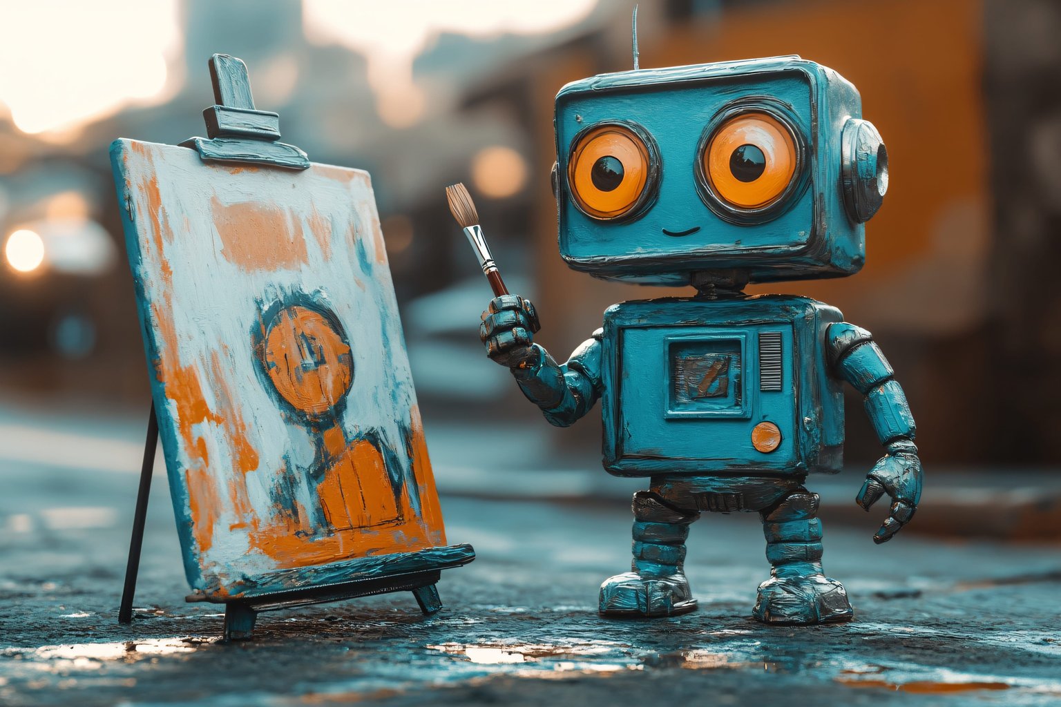 Robot painting portrait on canvas - Microsoft Surface 12.4″ wallpapers in 1536x1024 resolution