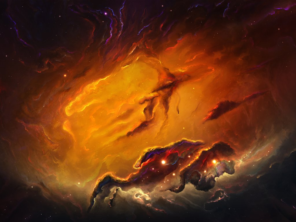 Bright orange cosmic nebula cloud - XVGA wallpapers in 1024x768 resolution