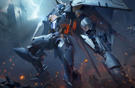 Обои мультиплеер для Apple iMac 21.5″ (4096x2304): Mecha Break, робот, постапокалипсис, молния