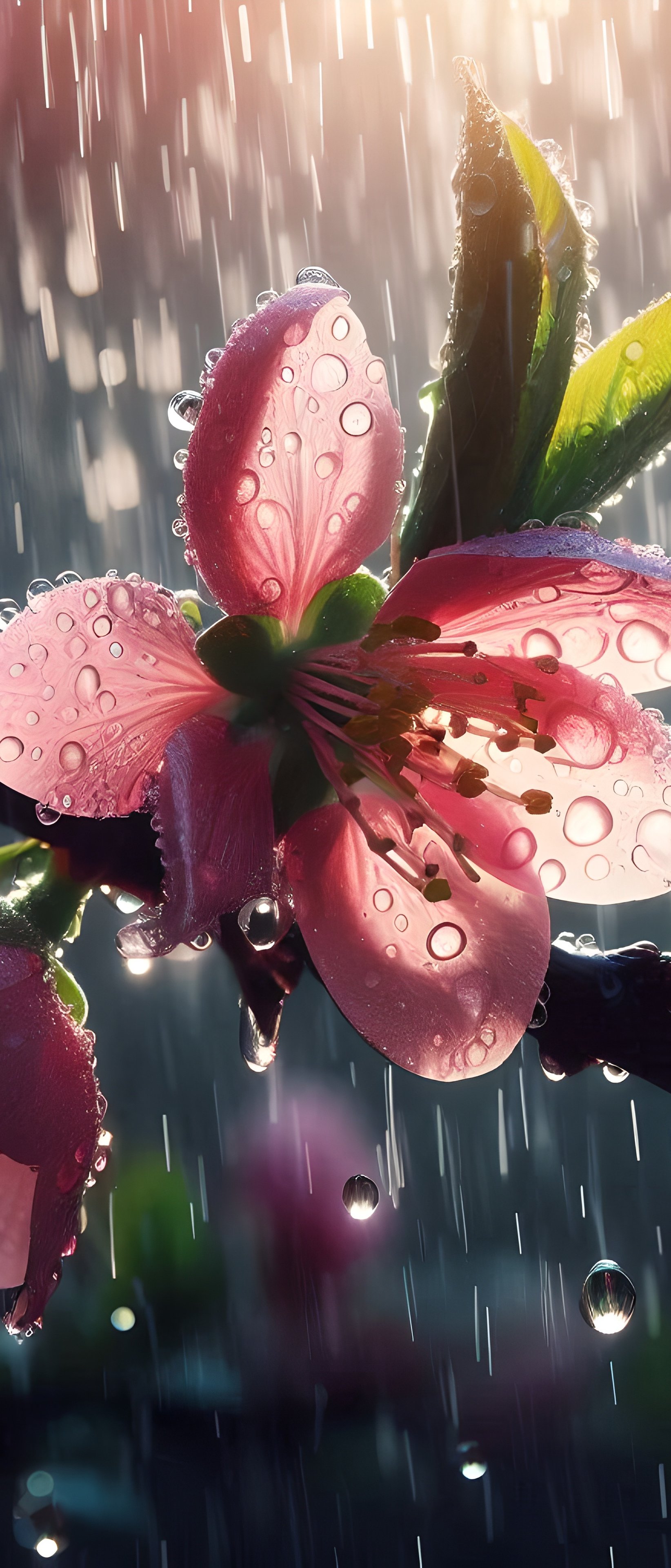 Cherry blossoms in rainfall - Wallpapers for Sony Xperia 1/Xperia 1 III/Xperia PRO-I in 1644x3840 resolution