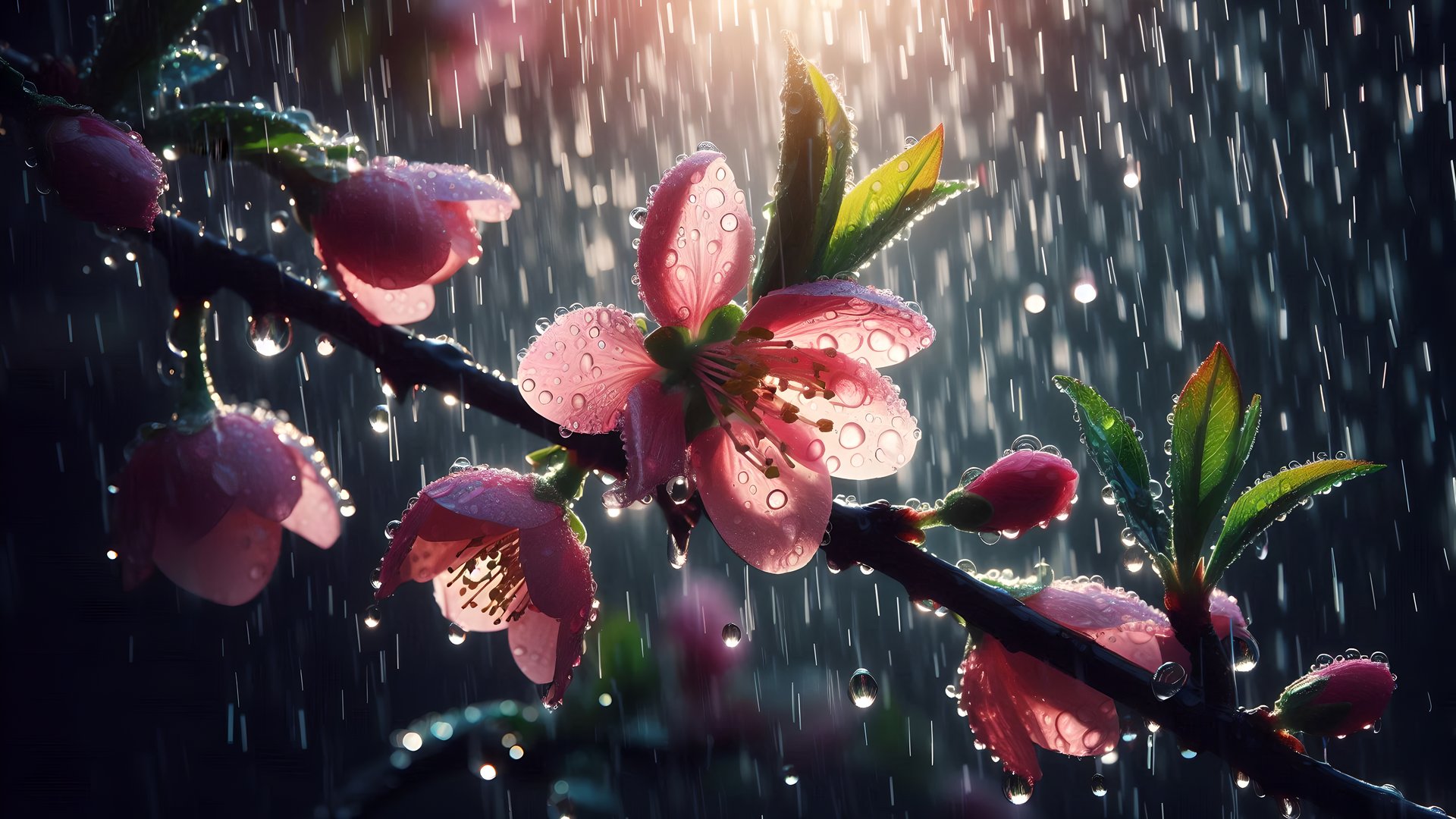 Cherry blossoms in rainfall - Full HD wallpapers in 1920x1080 resolution