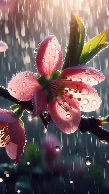 Cherry blossoms in rainfall - Wallpapers for Nokia, Samsung in 360x640 resolution