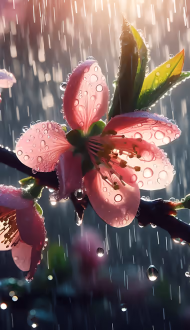 Nature wallpapers: cherry blossoms, rain, drops, petals