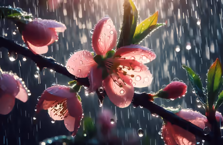 Nature wallpapers: cherry blossoms, rain, drops, petals