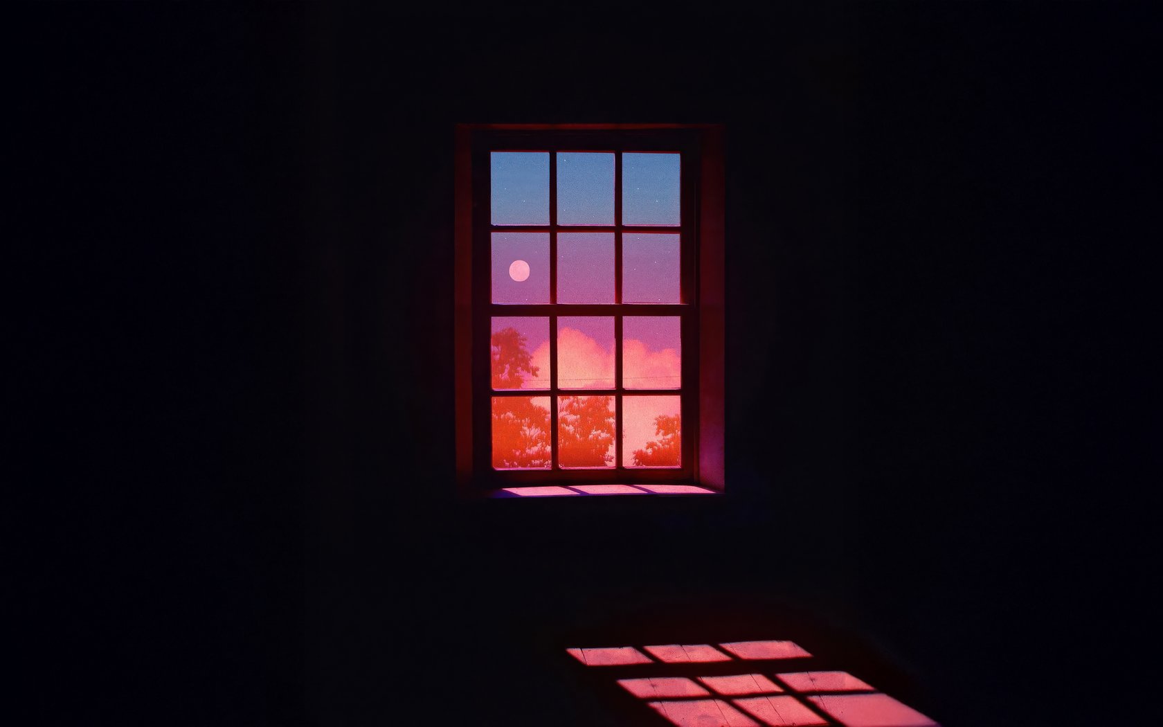 Window with sunset view and moon - WSXGA+ wallpapers in 1680x1050 resolution