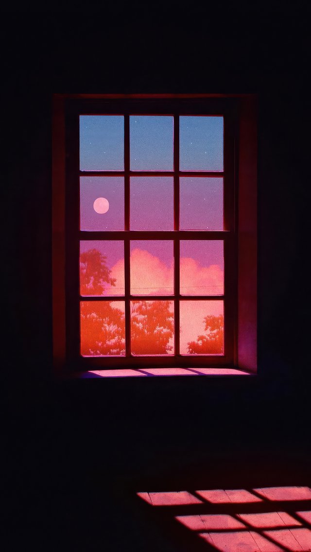 Window with sunset view and moon - Wallpapers for iPhone 5/5S/5C/SE in 640x1136 resolution