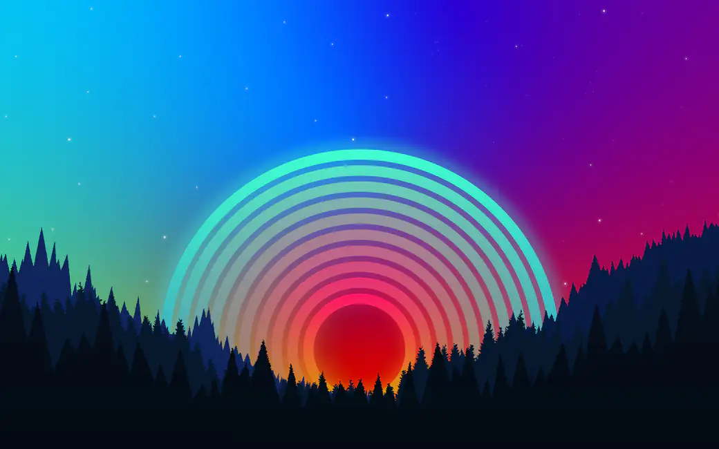 Abstract sunset with rings — desktop and phone wallpaper, free download