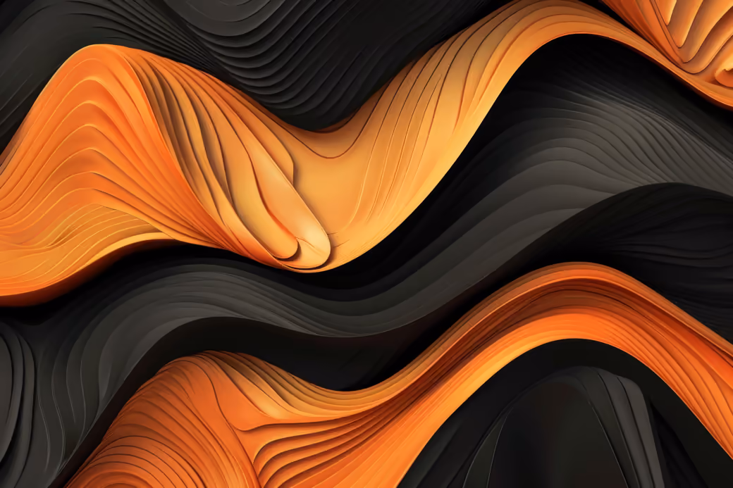 Abstract waves in orange and black — desktop and phone wallpaper, free download