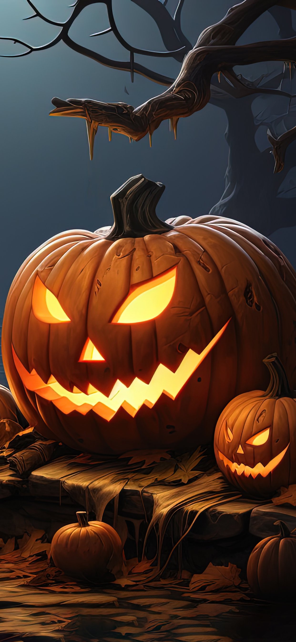 Pumpkins with evil faces for Halloween - Wallpapers for iPhone 11 Pro Max in 1242x2688 resolution