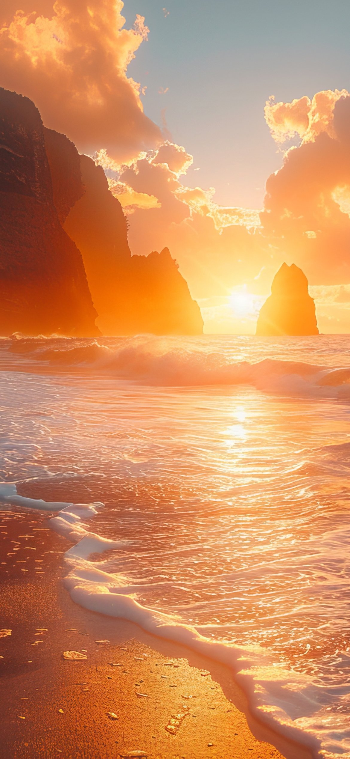 Sunrise over rocky sea cliffs - Wallpapers for iPhone 12 Pro/13 Pro/14 in 1170x2532 resolution