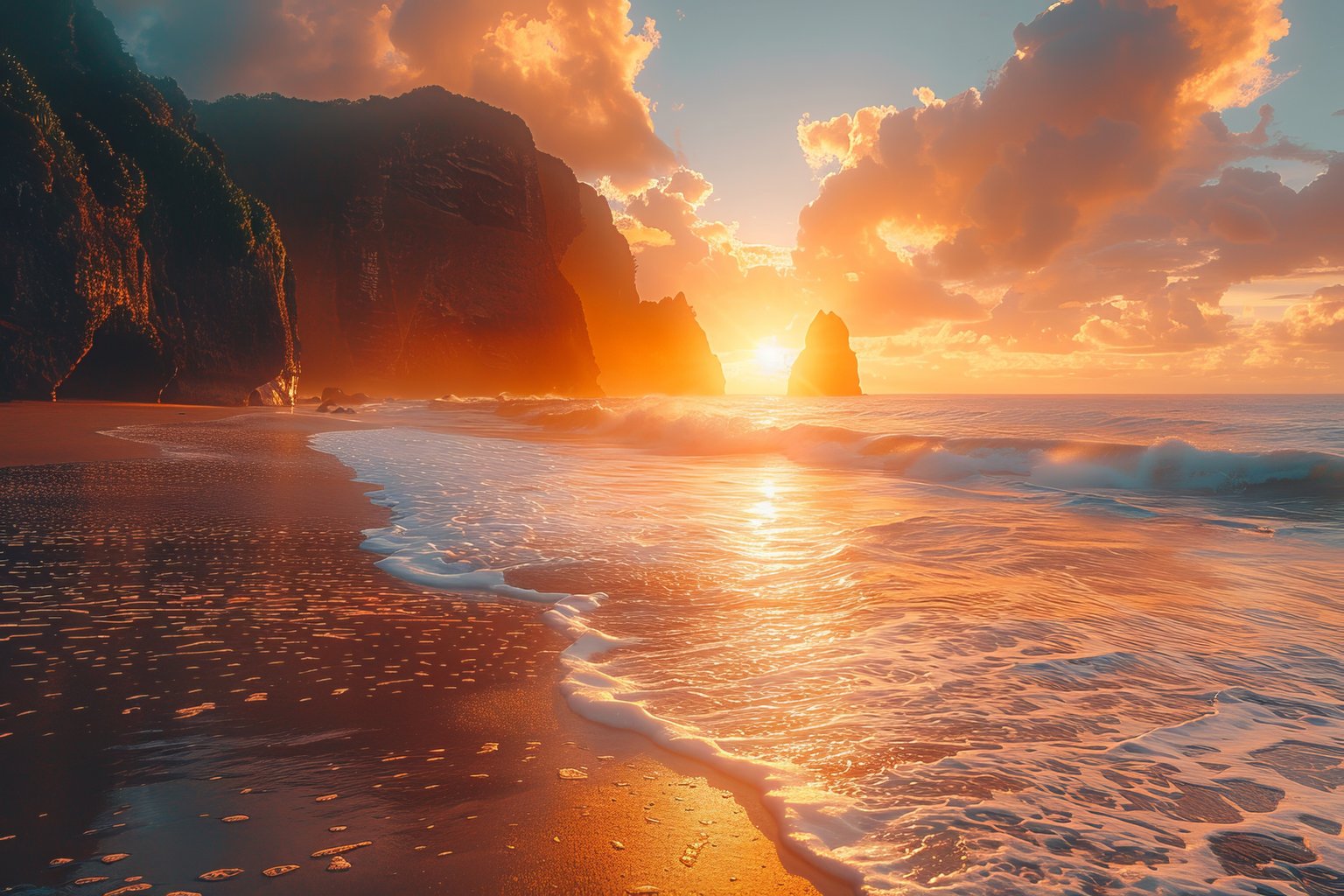 Sunrise over rocky sea cliffs - Microsoft Surface 12.4″ wallpapers in 1536x1024 resolution