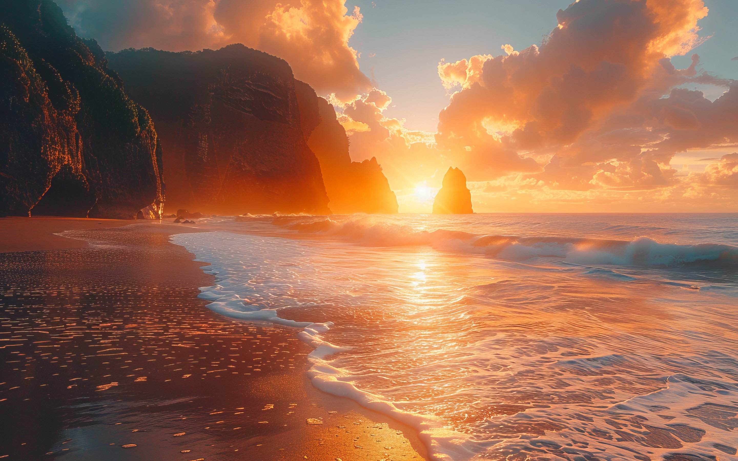 Sunrise over rocky sea cliffs - Wallpapers for Apple MacBook 15″ in 2880x1800 resolution