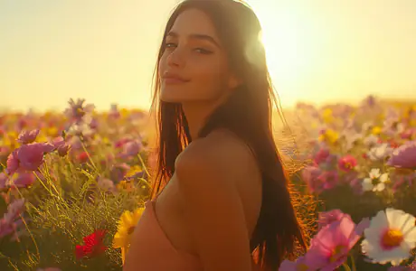 Wallpapers for MacBook Neo (2408x1506): woman, flowers, field, summer