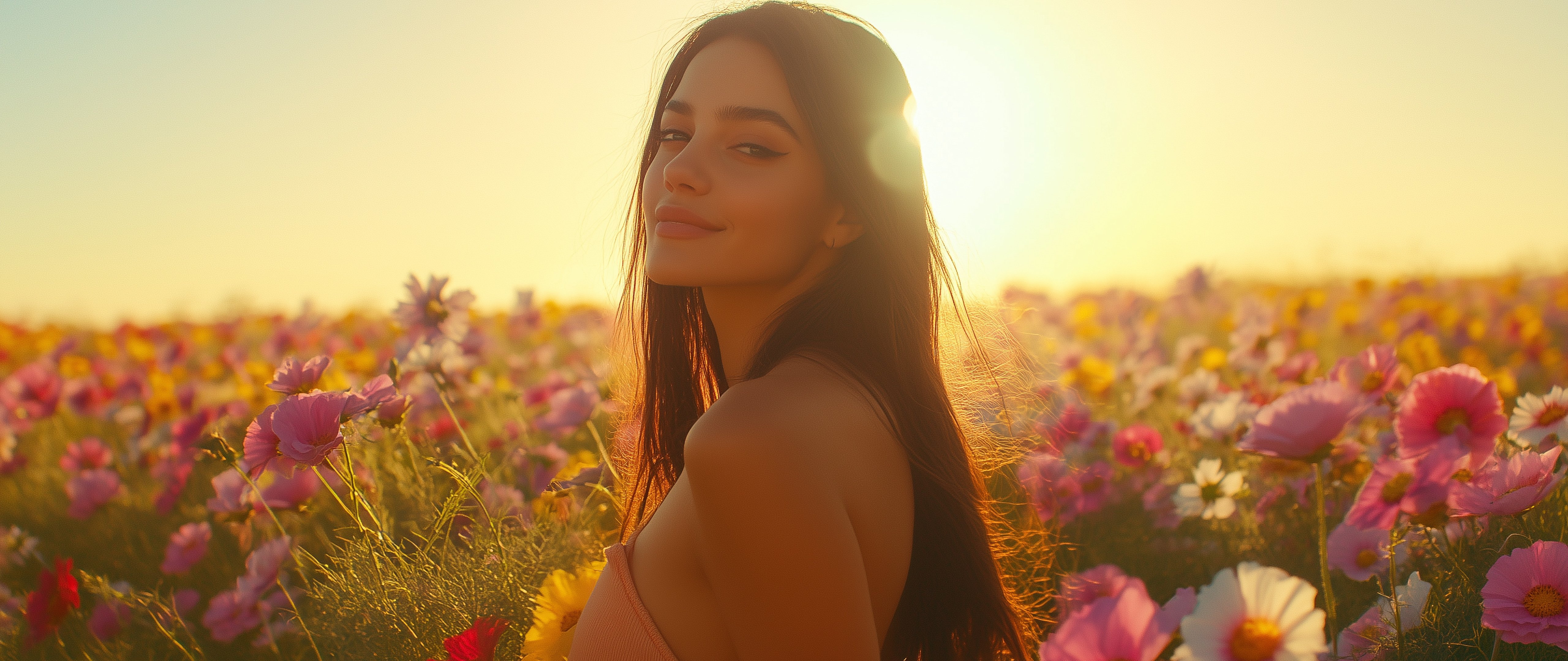Woman in a field at sunset - 5K2K UltraWide 21:9 wallpapers in 5120x2160 resolution