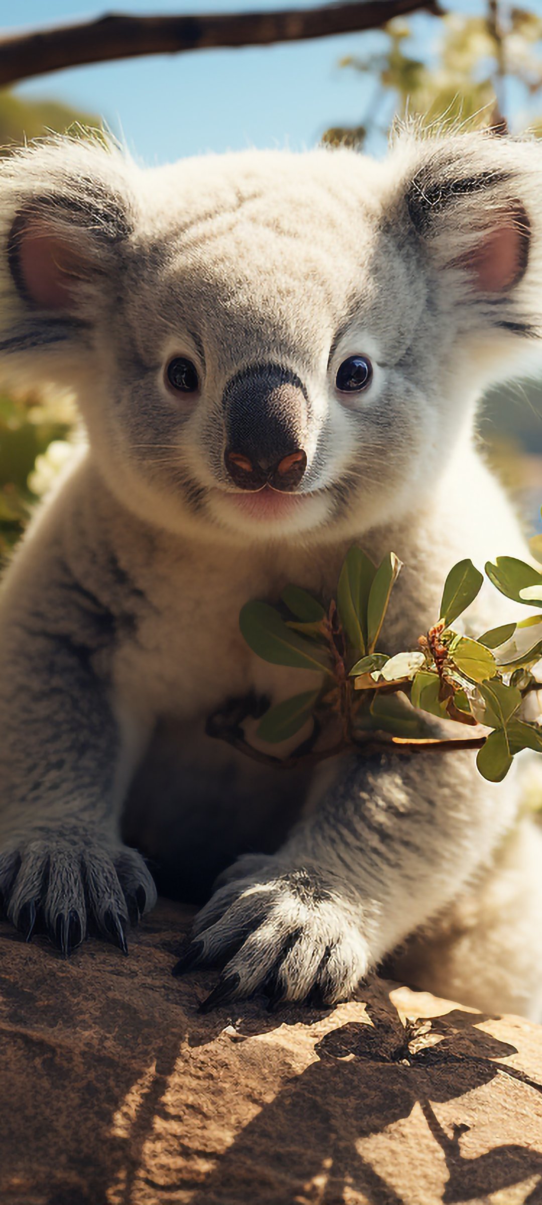 Koala on a tree among flowers - Wallpapers for Samsung Galaxy M55, POCO M4/X4/X5, Xiaomi Redmi 12/13/Note 13/Note 14/Note 14S in 1080x2400 resolution