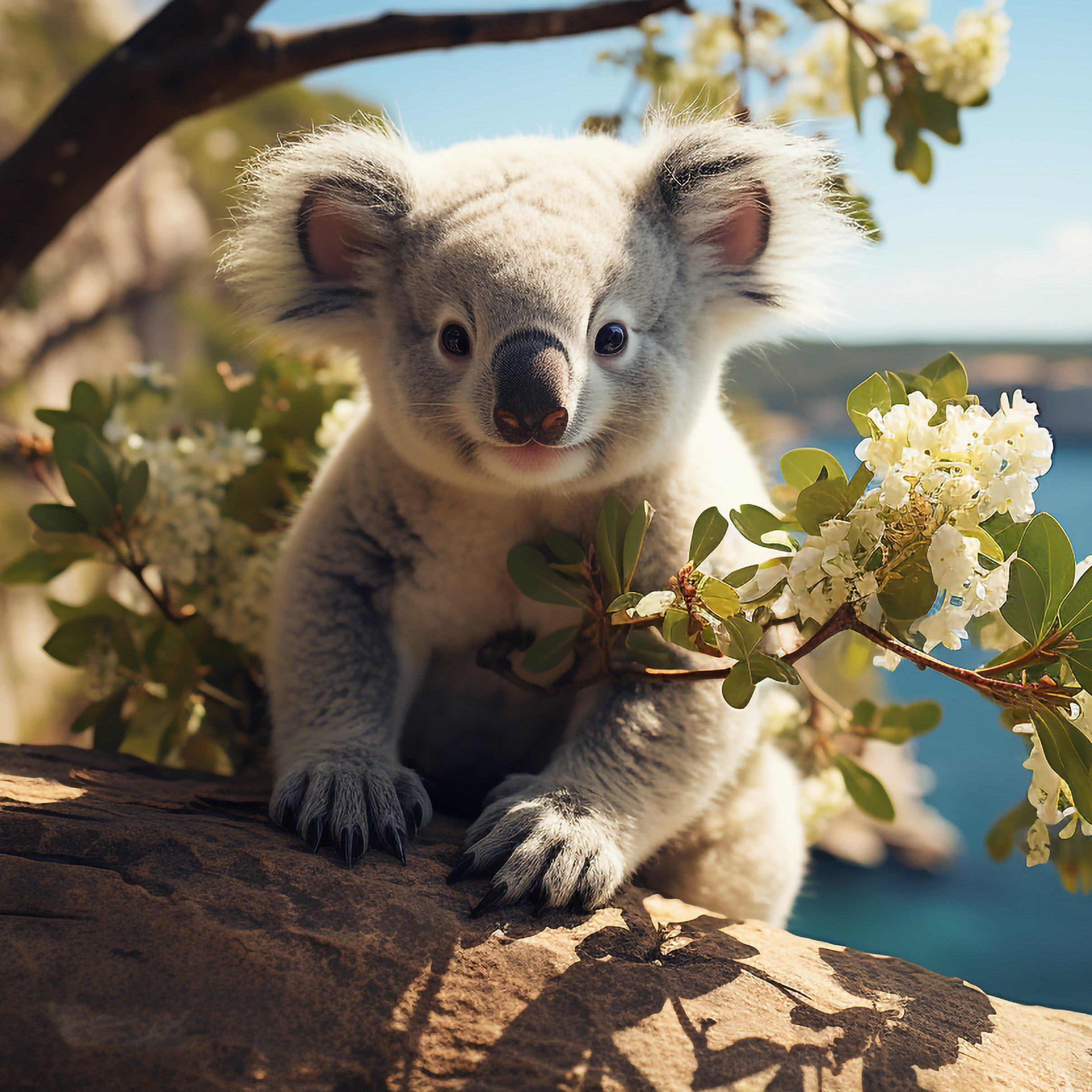Koala on a tree among flowers - Wallpapers for iPad Pro 11″ 2024 in 2420x2420 resolution