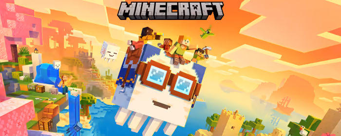 UltraWide 32:9 обои команда (5120x1440): Minecraft, пейзаж, водопад, постер